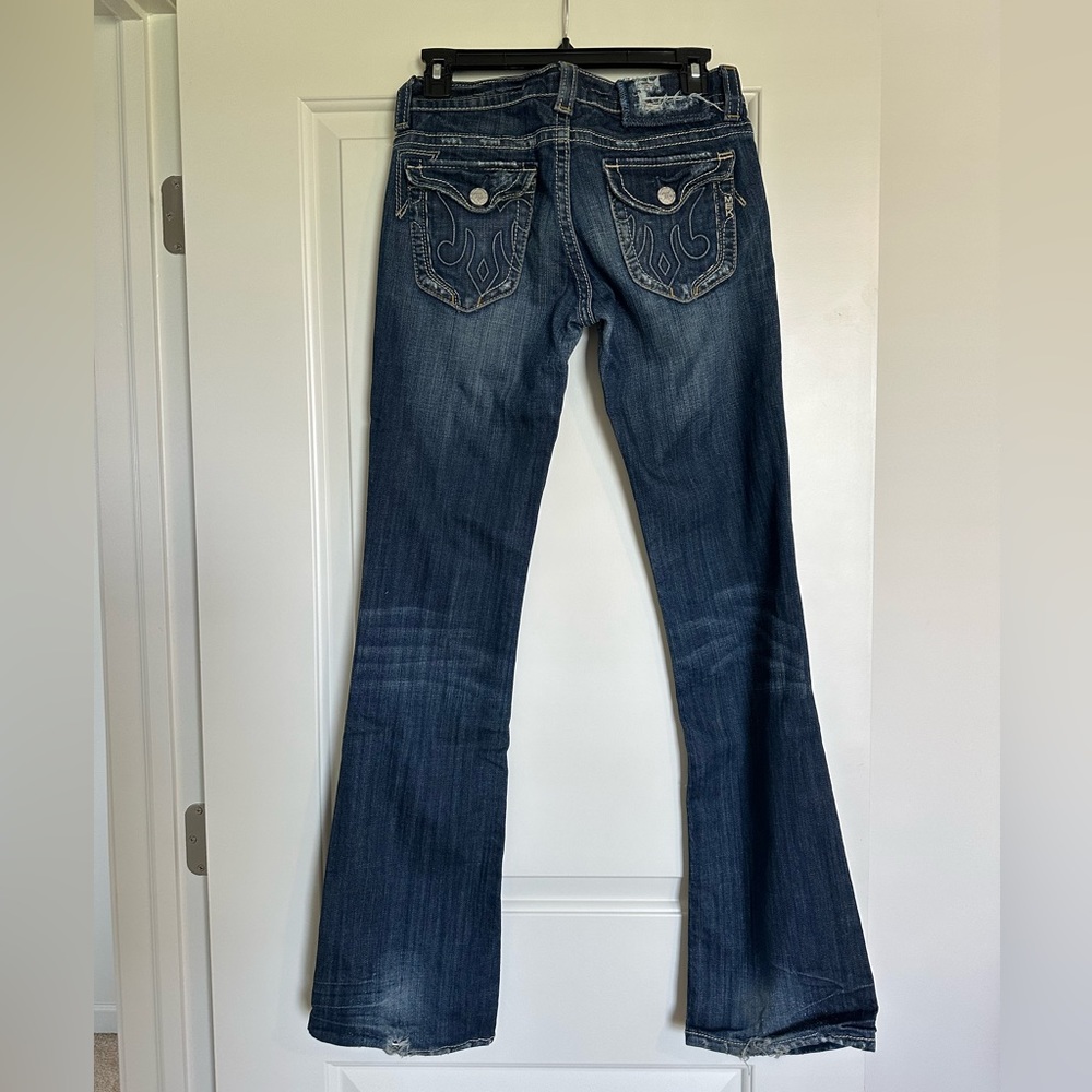 MEK Distressed Denim Bootcut Jeans